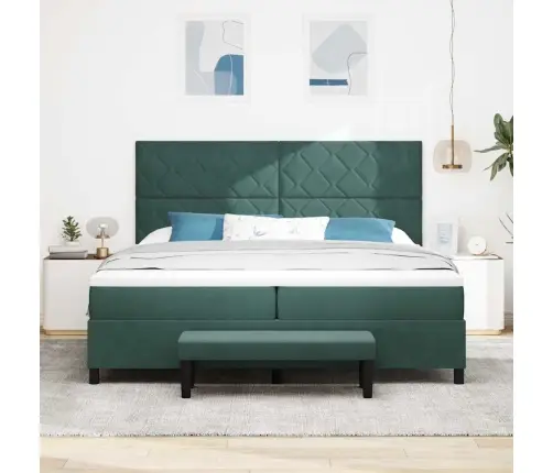 Kastītes Atsperu Gulta Ar Matraci Tumši Zaļš 200 X 200 Cm Samts Vidaxl