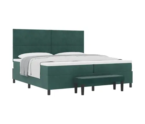 Kastītes Atsperu Gulta Ar Matraci Tumši Zaļš 200 X 200 Cm Samts Vidaxl