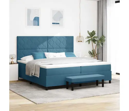 Kastītes Atsperu Gulta Ar Matraci Tumši Zila 200 X 200 Cm Samts Vidaxl