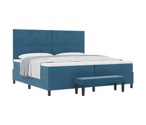 Kastītes Atsperu Gulta Ar Matraci Tumši Zila 200 X 200 Cm Samts Vidaxl