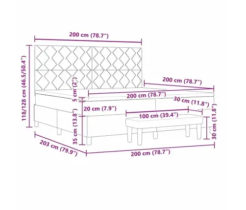 Kastītes Atsperu Gulta Ar Matraci Rozā 200 X 200 Cm Samts Vidaxl
