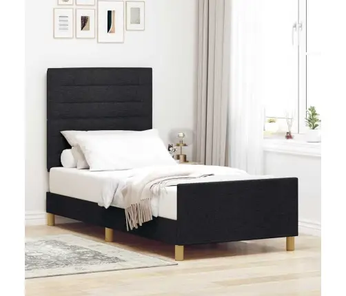 Gultas Rāmis Ar Galvas Klāju Melna 90 X 190 Cm Audums Vidaxl