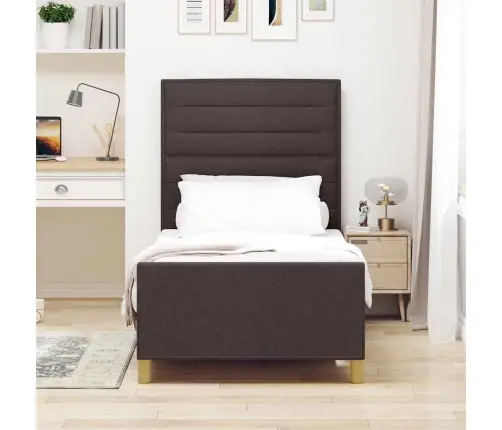 Gultas Rāmis Ar Galvas Klāju Tumši Brūna 90 X 190 Cm Audums Vidaxl