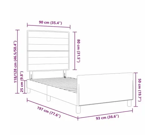 Gultas Rāmis Ar Galvas Klāju Tumši Brūna 90 X 190 Cm Audums Vidaxl