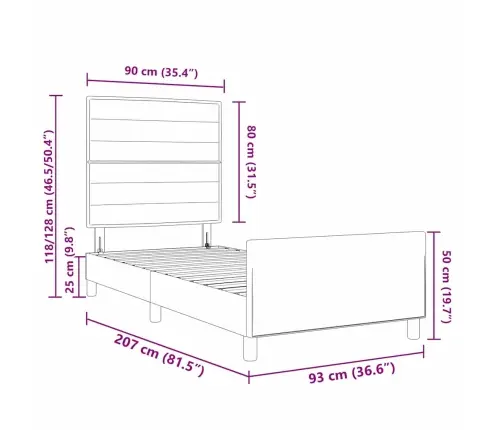Gultas Rāmis Ar Galvas Klāju Tumši Brūna 90 X 200 Cm Audums Vidaxl