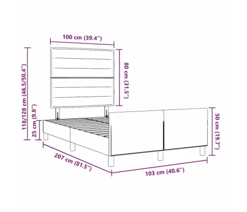 Voodi Raam Peaga Pruunikashall 100 X 200 Cm Kangas