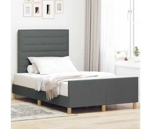 Gultas Rāmis Ar Galvas Klāju Tumši Pelēka 120 X 190 Cm Audums Vidaxl