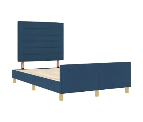 Gultas Rāmis Ar Galvas Klāju Zila 140 X 190 Cm Audums Vidaxl