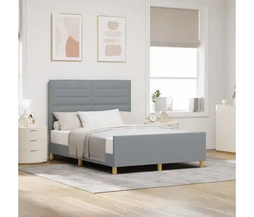 Gultas Rāmis Ar Galvas Klāju Gaiši Pelēka 140 X 200 Cm Audums Vidaxl