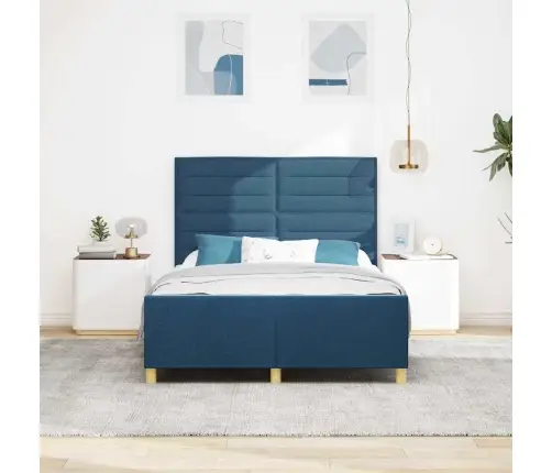 Gultas Rāmis Ar Galvas Klāju Zila 140 X 200 Cm Audums Vidaxl