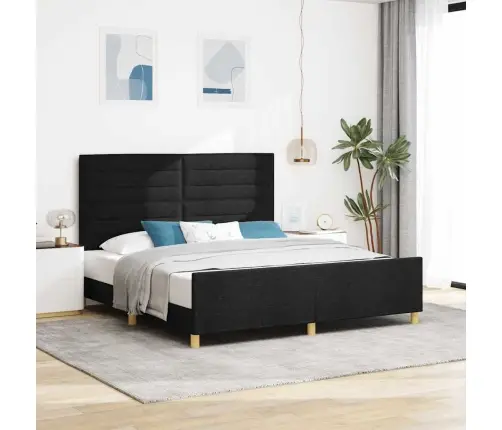 Gultas Rāmis Ar Galvas Klāju Melna 180 X 200 Cm Audums Vidaxl