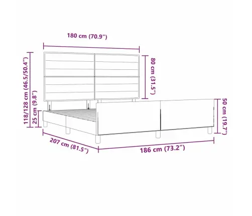 Gultas Rāmis Ar Galvas Klāju Pelēkbrūna 180 X 200 Cm Audums Vidaxl