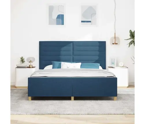 Gultas Rāmis Ar Galvas Klāju Zila 180 X 200 Cm Audums Vidaxl