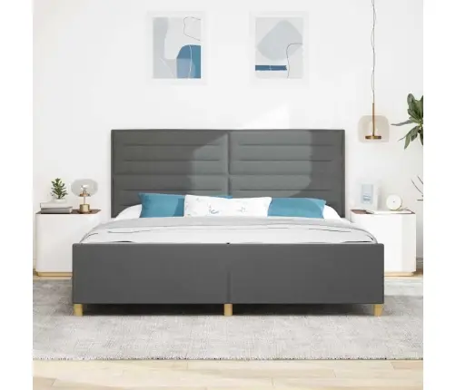 Gultas Rāmis Ar Galvas Klāju Tumši Pelēka 200 X 200 Cm Audums Vidaxl