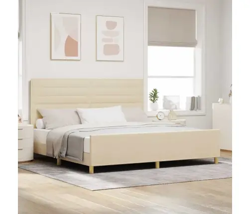 Gultas Rāmis Ar Galvas Klāju Krēmkrāsa 200 X 200 Cm Audums Vidaxl