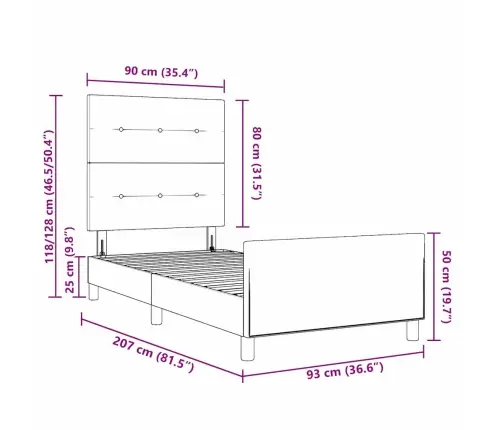 Gultas Rāmis Ar Galvas Klāju Krēmkrāsa 90 X 200 Cm Audums Vidaxl