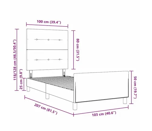 Gultas Rāmis Gaiši Pelēks 100X200 Cm Audums Vidaxl