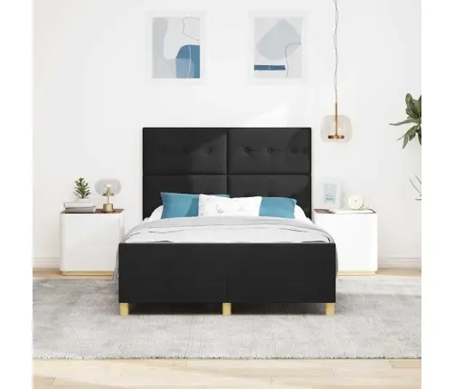 Voodi Raam Peaga Must 140 X 190 Cm Kangas