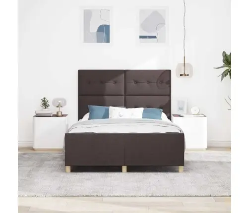 Gultas Rāmis Ar Galvas Klāju Tumši Brūna 140 X 190 Cm Audums Vidaxl