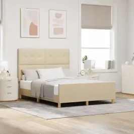 Gultas Rāmis Ar Galvas Klāju Krēmkrāsa 140 X 190 Cm Audums Vidaxl