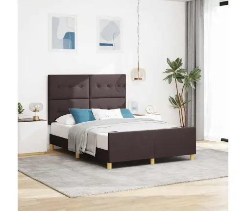 Voodi Raam Peaga Tumepruun 140 X 200 Cm Kangas