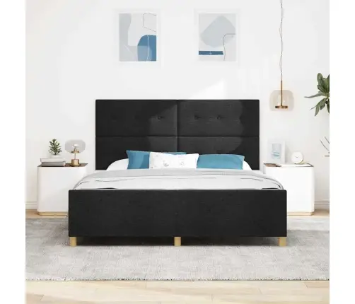 Gultas Rāmis Ar Galvas Klāju Melna 180 X 200 Cm Audums Vidaxl