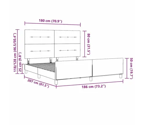 Lovos Rėmas Su Galvūgalio Taupe 180 X 200 Cm Audinys