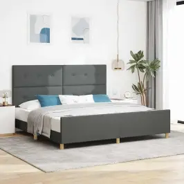 Gultas Rāmis Ar Galvas Klāju Tumši Pelēka 200 X 200 Cm Audums Vidaxl Gultas Rāmis Ar Galvas Klāju Tumši Pelēka 200 X 200 Cm Audums Vidaxl