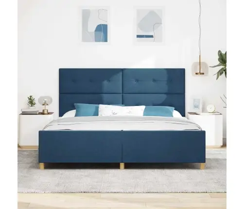 Voodi Raam Peaga Sinine 200 X 200 Cm Kangas