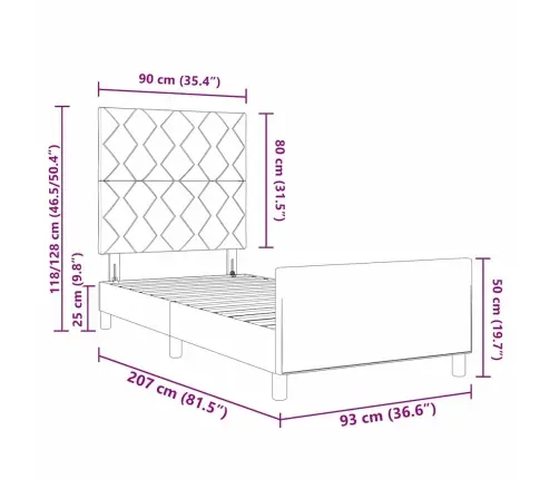 Lovos Rėmas Su Galvūgalio Tamsiai Pilka 90 X 200 Cm Audinys