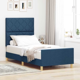 Gultas Rāmis Ar Galvas Klāju Zila 90 X 200 Cm Audums Vidaxl