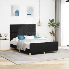 Gultas Rāmis Ar Galvas Klāju Melna 140 X 200 Cm Audums Vidaxl Gultas Rāmis Ar Galvas Klāju Melna 140 X 200 Cm Audums Vidaxl