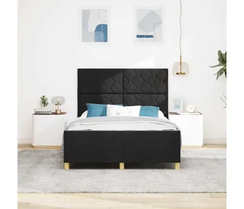 Voodi Raam Peaga Must 160 X 200 Cm Kangas