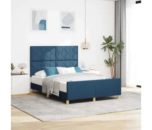 Voodi Raam Peaga Sinine 160 X 200 Cm Kangas