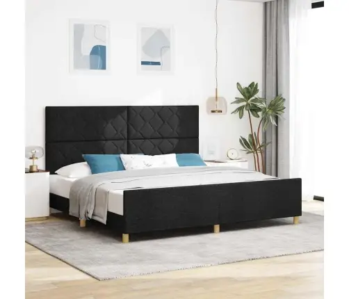 Gultas Rāmis Ar Galvas Klāju Melna 200 X 200 Cm Audums Vidaxl