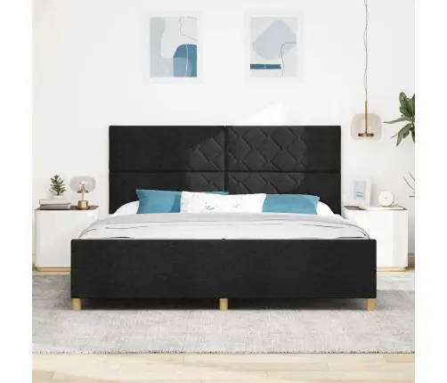 Gultas Rāmis Ar Galvas Klāju Melna 200 X 200 Cm Audums Vidaxl