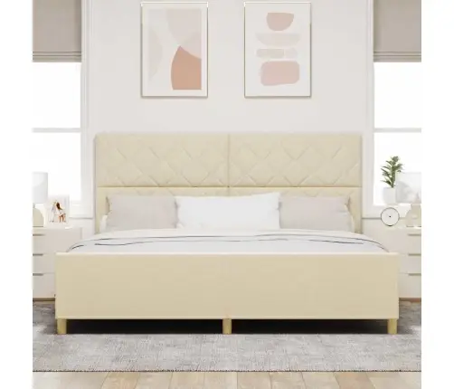 Gultas Rāmis Ar Galvas Klāju Krēmkrāsa 200 X 200 Cm Audums Vidaxl
