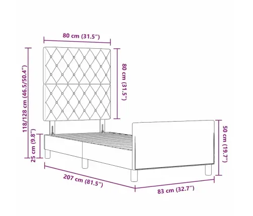 Gultas Rāmjis Melns 80X200 Cm Samts Vidaxl