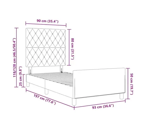 Kiemas Lova Su Galvūgalio Tamsiai Pilka 90 X 190 Cm Aksomas