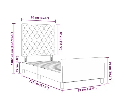Gultas Rāmis Rozā 90X200 Cm Samts Vidaxl