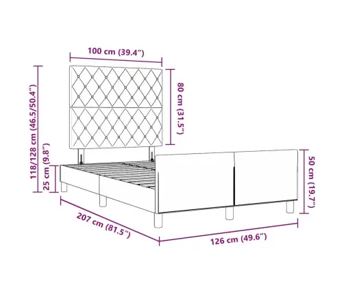 Gultas Rāmis Tumši Pelēks 120X200 Cm Samts Vidaxl