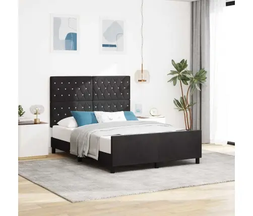 Gultas Rāmis Melns 140X190 Cm Samts Vidaxl