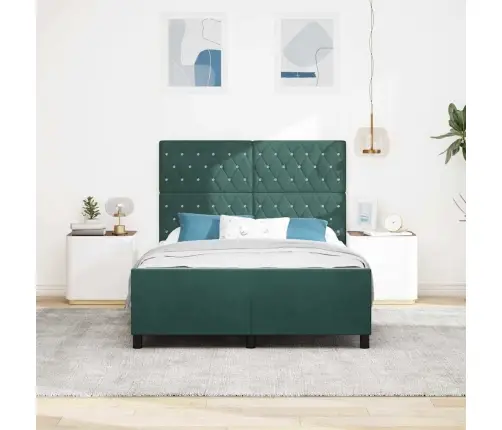 Kiemas Lova Su Galvūgalio Tamsiai Žalia 140 X 200 Cm Aksomas