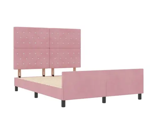 Kastītes Atsperu Gulta Ar Galvas Klāju Rozā 140 X 200 Cm Samts Vidaxl