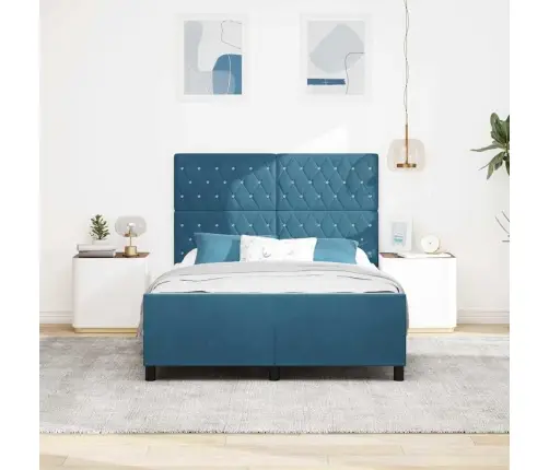 Kiemas Lova Su Galvūgalio Tamsiai Mėlyna 160 X 200 Cm Aksomas