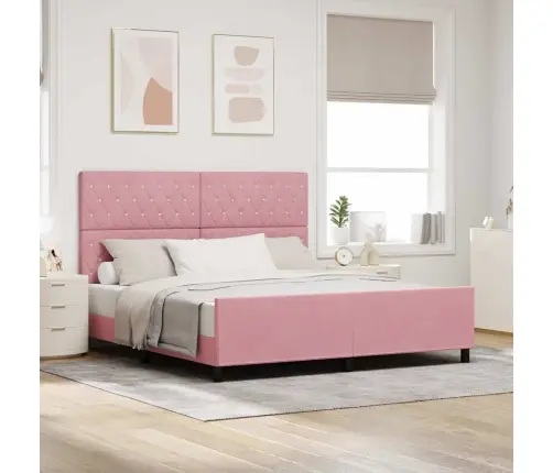 Kastītes Atsperu Gulta Ar Galvas Klāju Rozā 180 X 200 Cm Samts Vidaxl