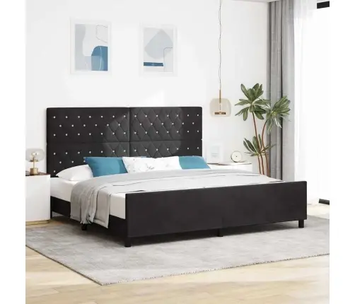 Gultas Rāmis Ar Galvas Klāju Melna 200 X 200 Cm Samts Vidaxl