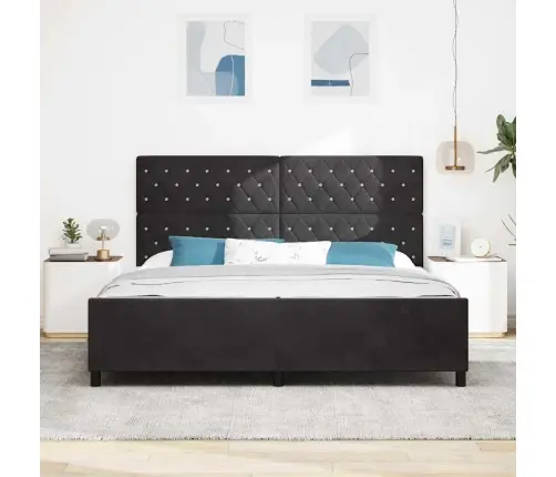 Gultas Rāmis Ar Galvas Klāju Melna 200 X 200 Cm Samts Vidaxl