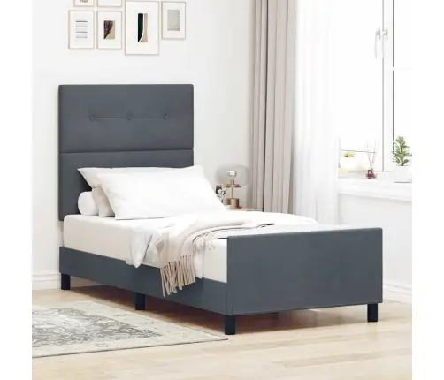 Kastītes Atsperu Gulta Tumši Pelēka 90 X 190 Cm Samts Vidaxl