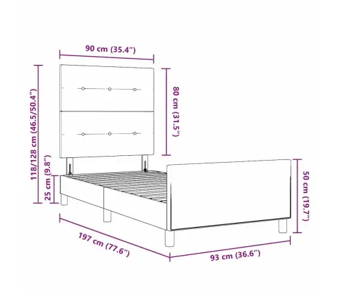 Kastītes Atsperu Gulta Tumši Pelēka 90 X 190 Cm Samts Vidaxl